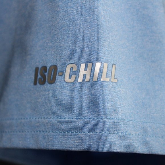 Under Armour ISO-Chill Heatgear V-Neck Blue Coral Fitted Short Sleeve Shirt ~S~ - Picture 7 of 10